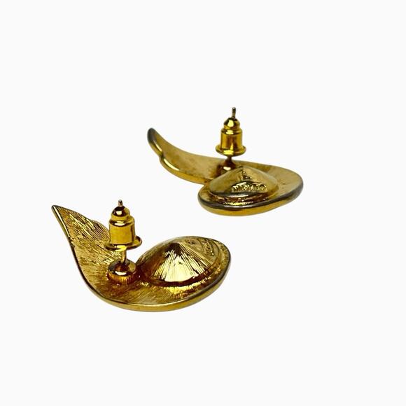 Napier Rhinestone Stud Earrings Faceted Clear Sparkly Gold Tone Shiny Swirl Post - Picture 4 of 8